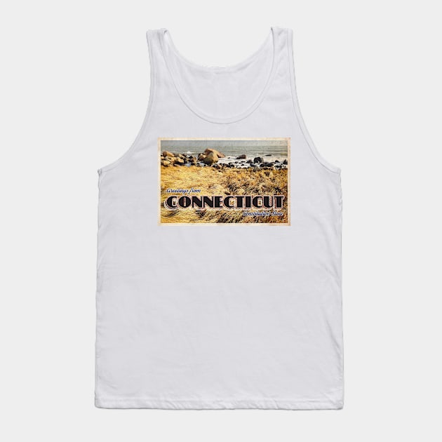 Greetings from Connecticut - Vintage-Style Postcard Design Tank Top by fromthereco